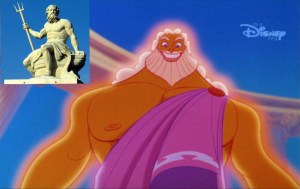 Zeus représenté par un artiste de l'Antiquité et par Disney - une ressemblance flagrante.